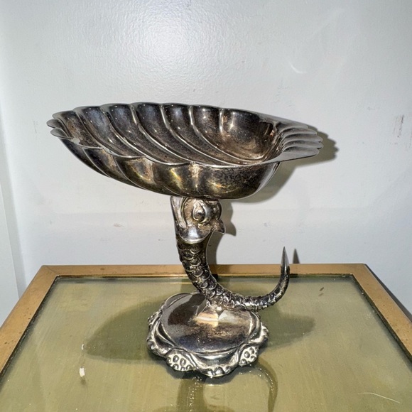 Other - Vintage Silver Plated Metal Compote Koi Dragon Fish Dolphin Pedestal